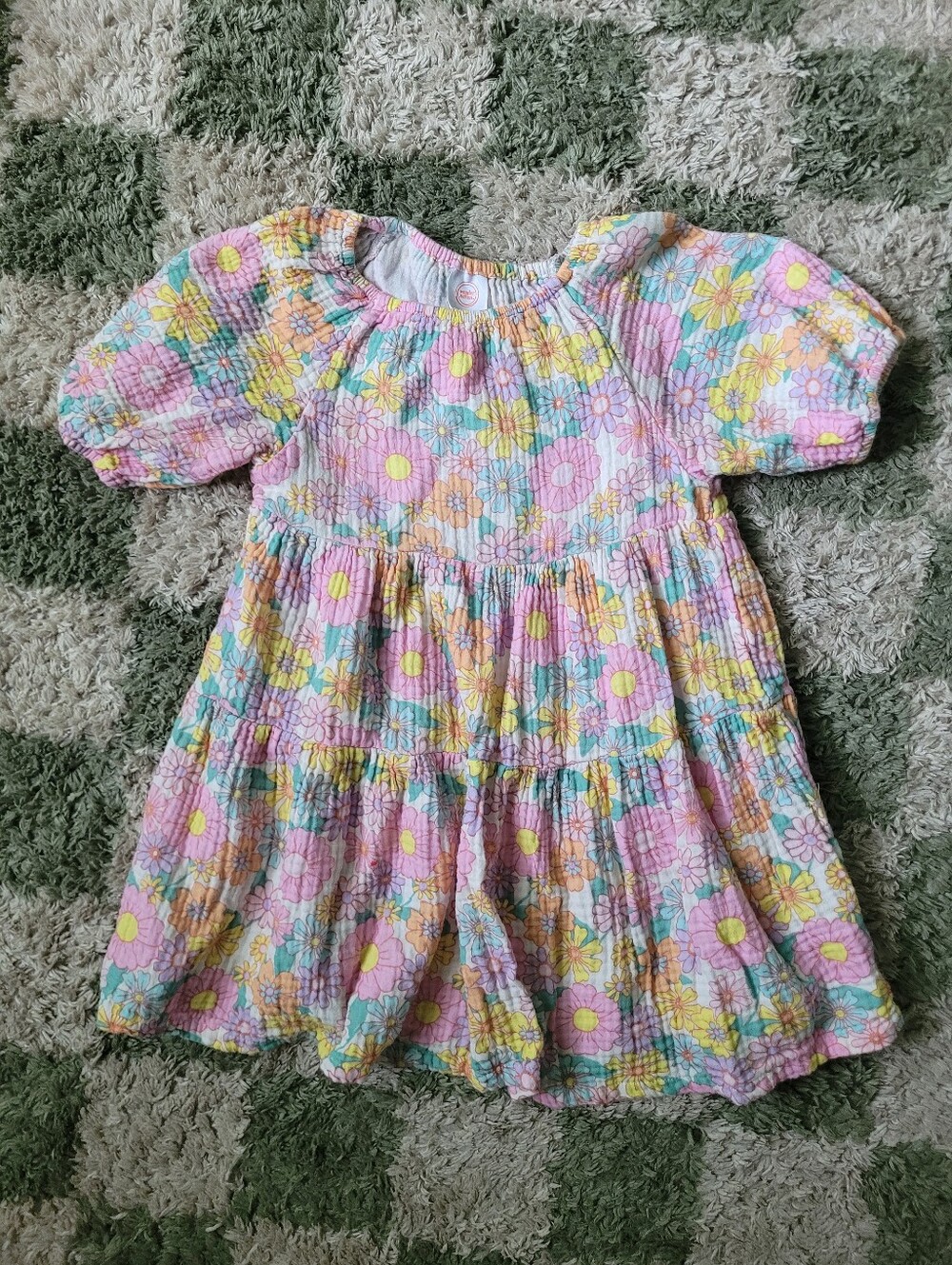 wonder nation Pastel Floral Puff-Sleeve Dress - Pink, Yellow, Mint